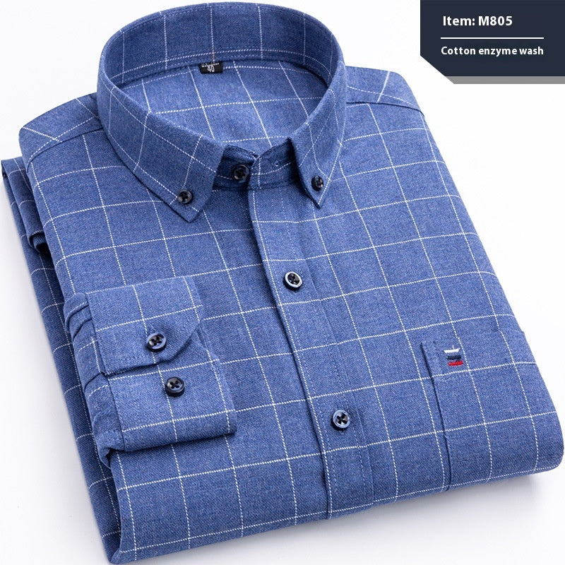 Cotton Long-sleeved Shirt Plaid Business Slim Fit