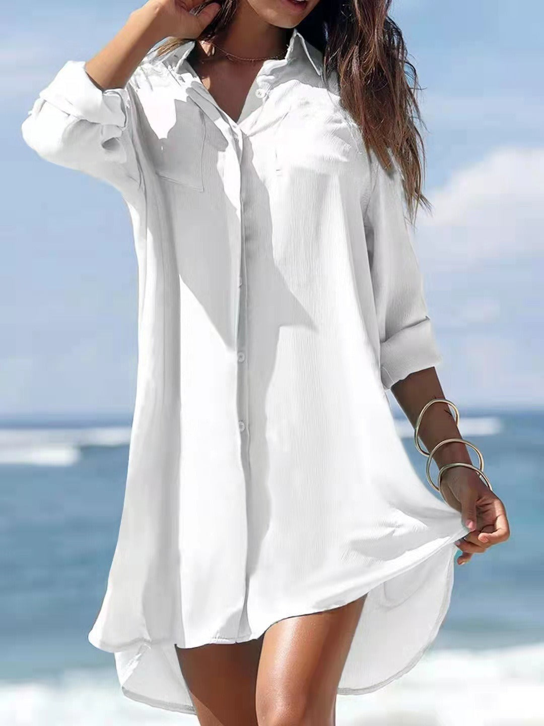 Old Women's Printed Plus Size Beach Sun Protection Shirt Dress