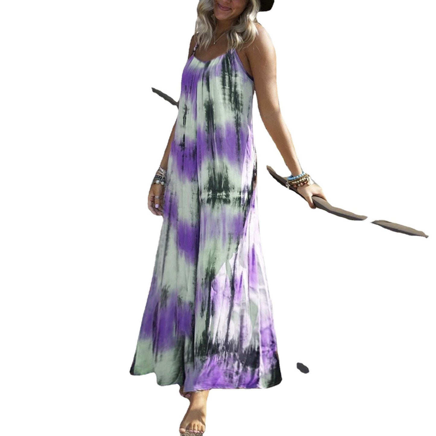 European And American Tie-dye Striped Printing Slip Plus Size Dress