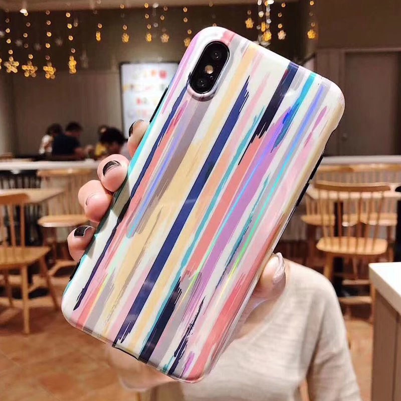 Compatible with Apple, Colorful Rainbow Case For iPhone XS Max XR X IMD Silicone Phone Cases For iPhone 7 6 6s 8 Plus Soft TPU Back Cover Coque