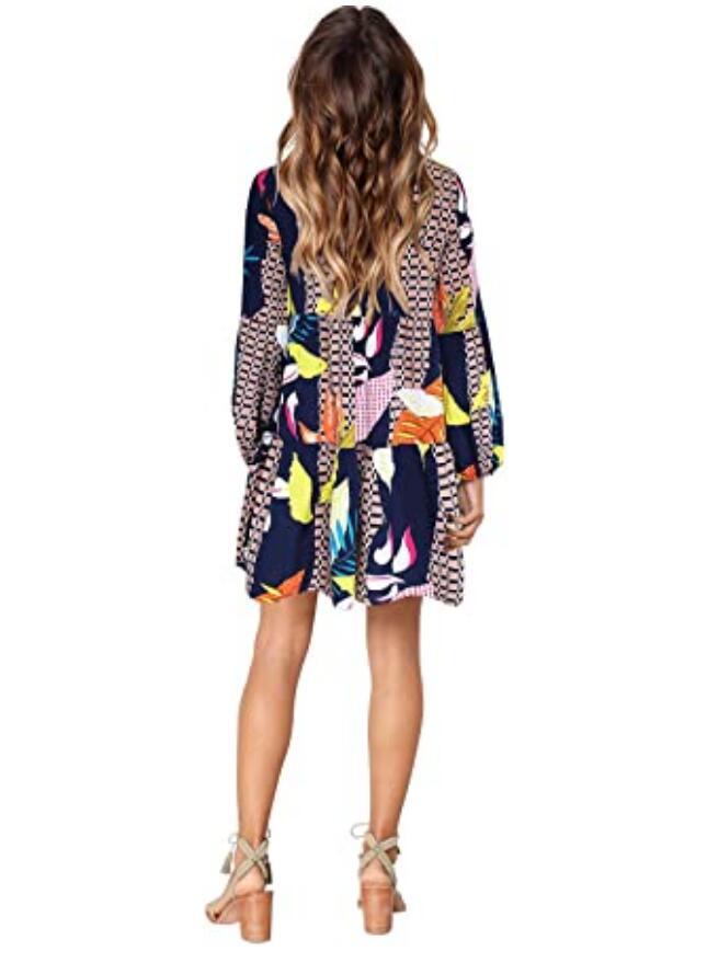 Candy Color Long Sleeve V-Neck Dress Mini Skirt