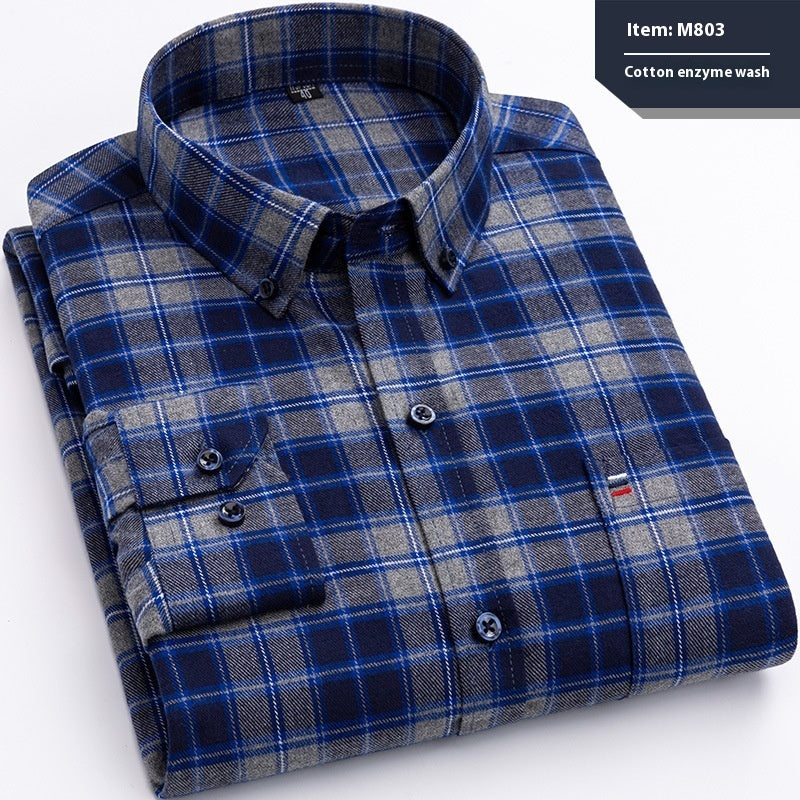 Cotton Long-sleeved Shirt Plaid Business Slim Fit