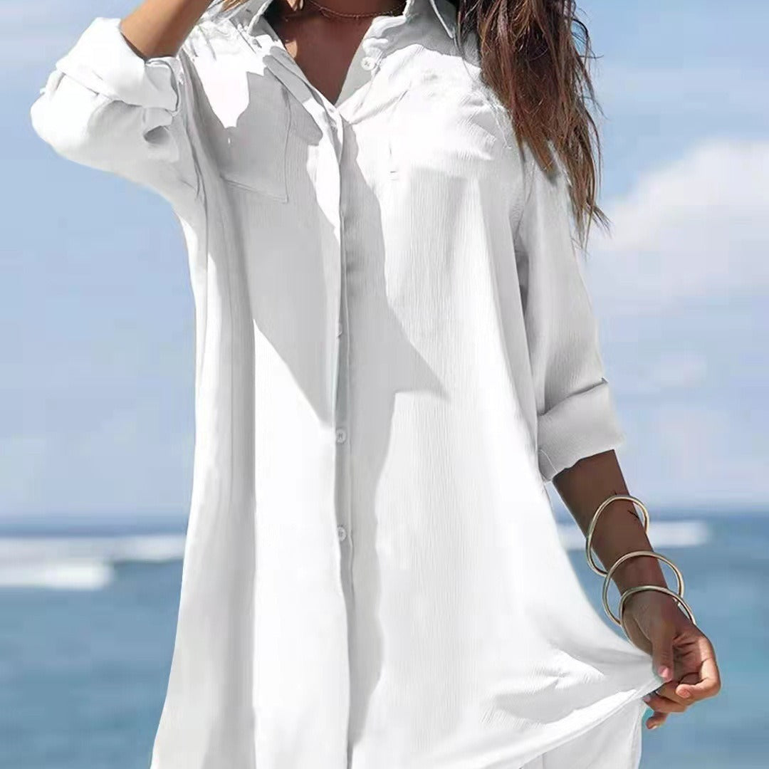 Old Women's Printed Plus Size Beach Sun Protection Shirt Dress