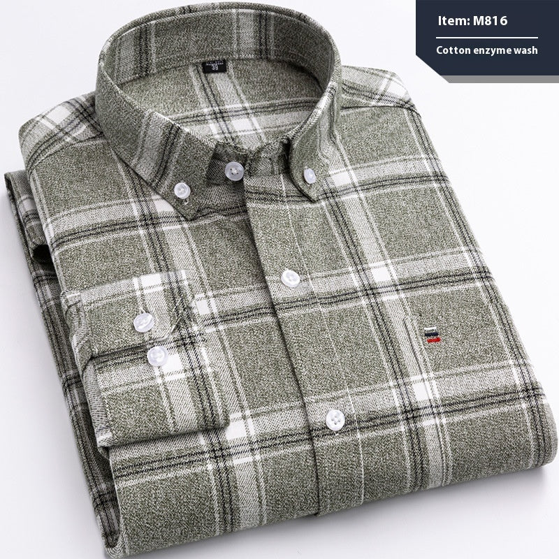 Cotton Long-sleeved Shirt Plaid Business Slim Fit