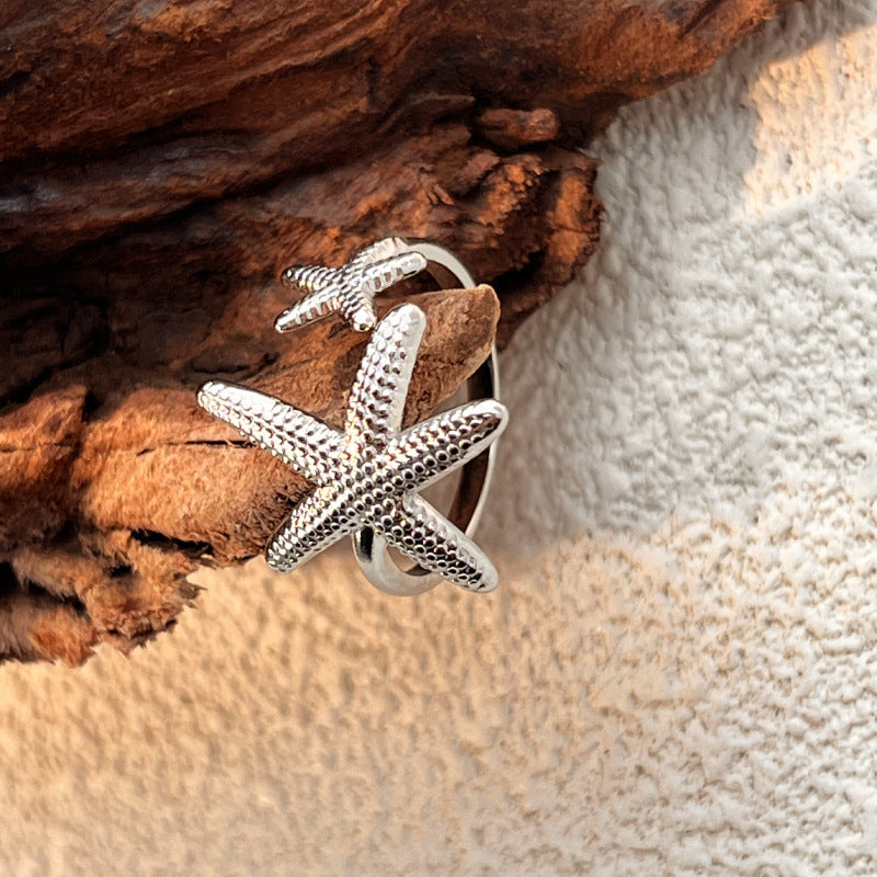 Boho Starfish Rings Gold Starfish Open Rings Vintage Adjustable Star Rings Statement Double Starfish Finger Rings Summer Beach Ocean Knuckle Ring