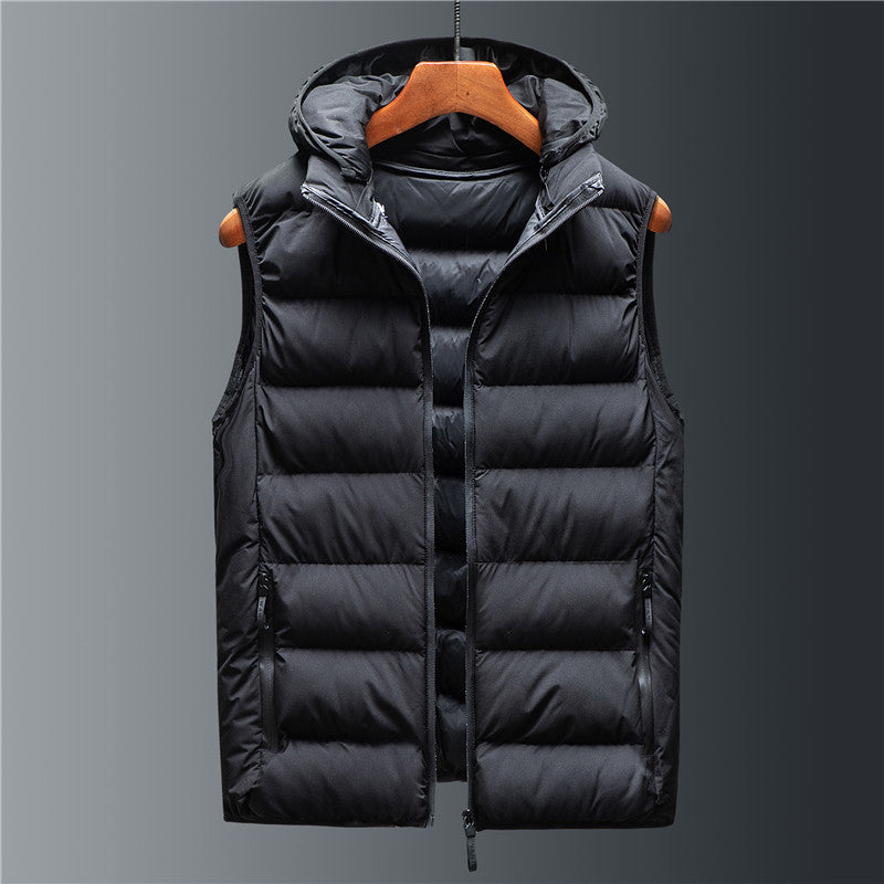 Men's Down Cotton Loose Waistcoat Hooded Stand Collar Short Vest