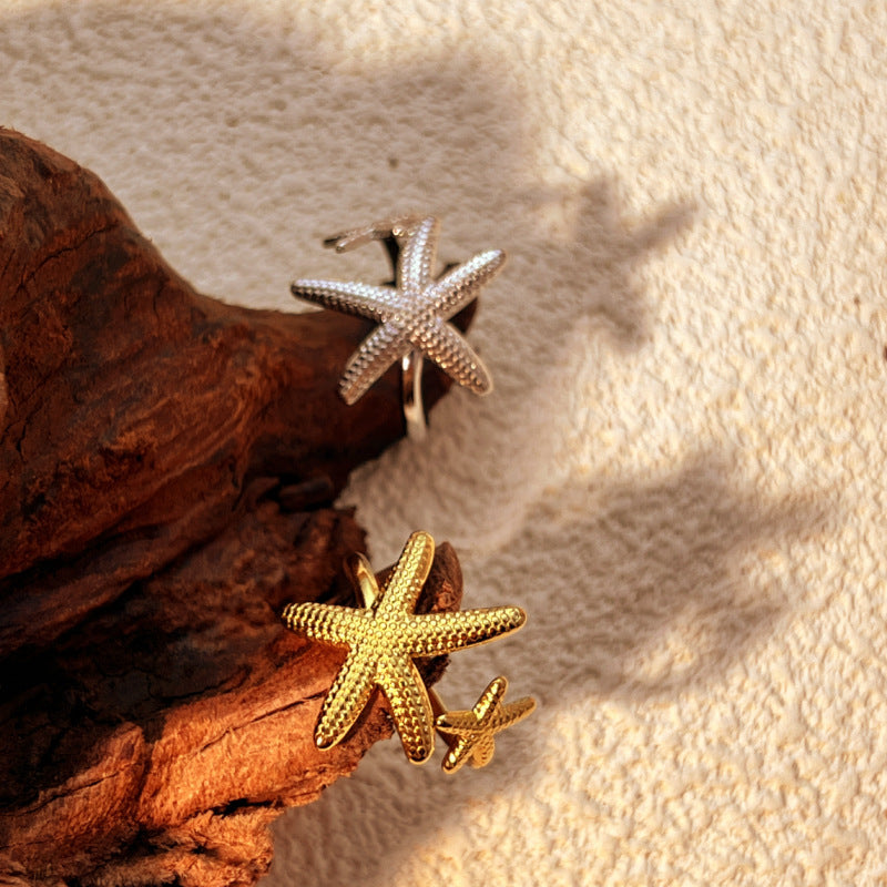 Boho Starfish Rings Gold Starfish Open Rings Vintage Adjustable Star Rings Statement Double Starfish Finger Rings Summer Beach Ocean Knuckle Ring