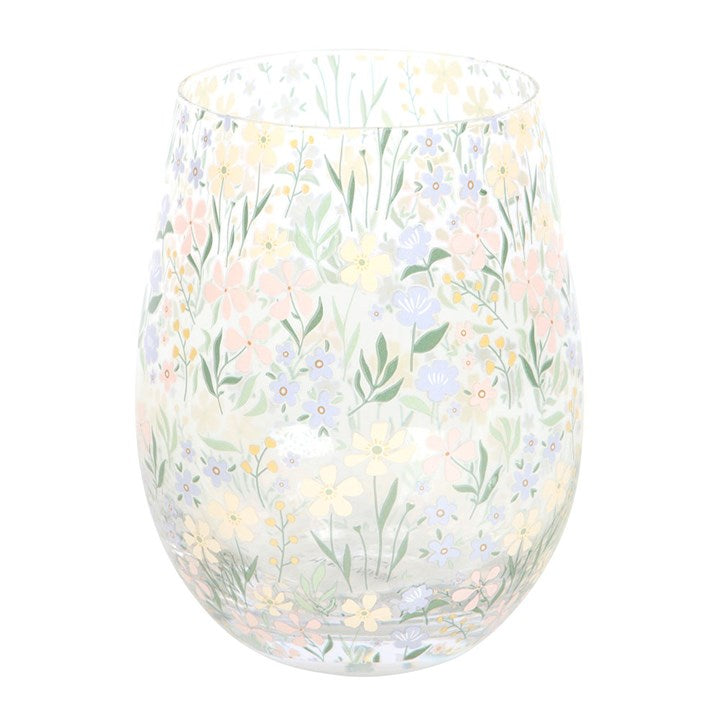 Ditsy Floral Print Stemless Glass