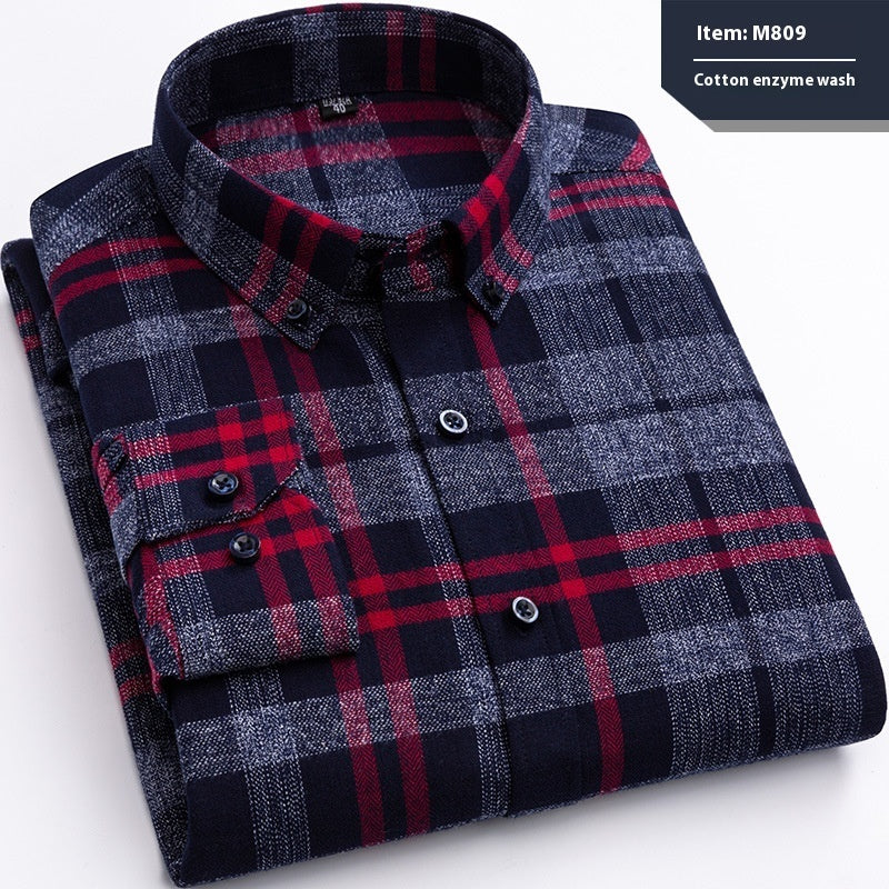 Cotton Long-sleeved Shirt Plaid Business Slim Fit