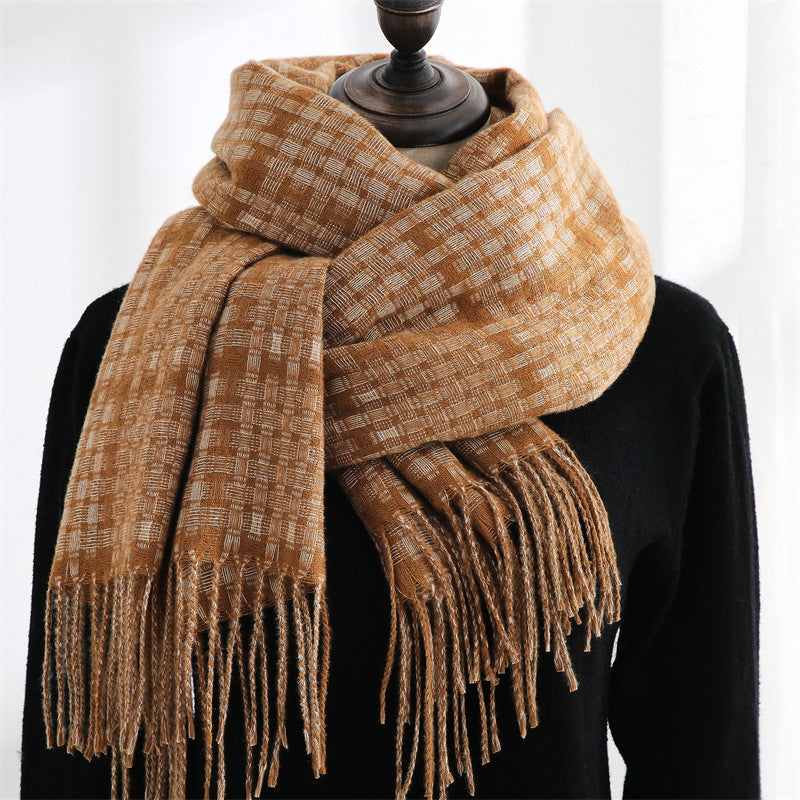 Women's New Thickened Warm Tassel Plaid Cashmere Scarves